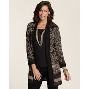 Chicos Patchwork Jacquard Duster Long Cardigan Coatigan size 3